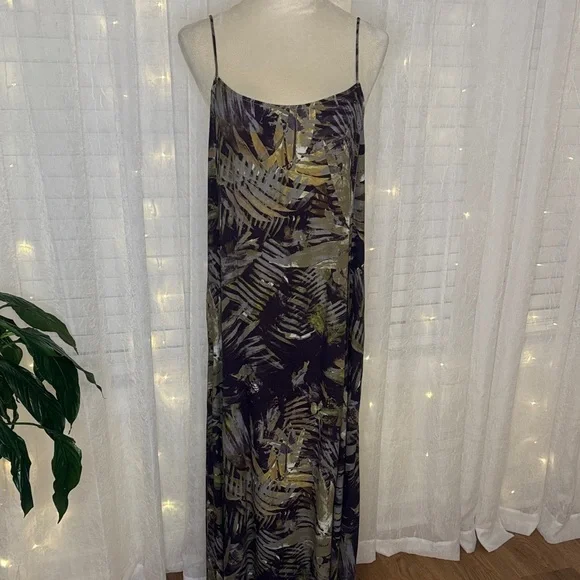 Tropical Print Spaghetti Strap Maxi Dress - Picture 1 of 7